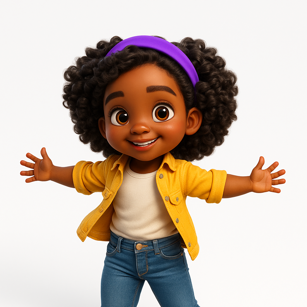 Illustration of a smiling girl with her arms open wide in welcome